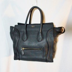 NEW CELINE MINI LUGGAGE BLACK Leather Tote Bag